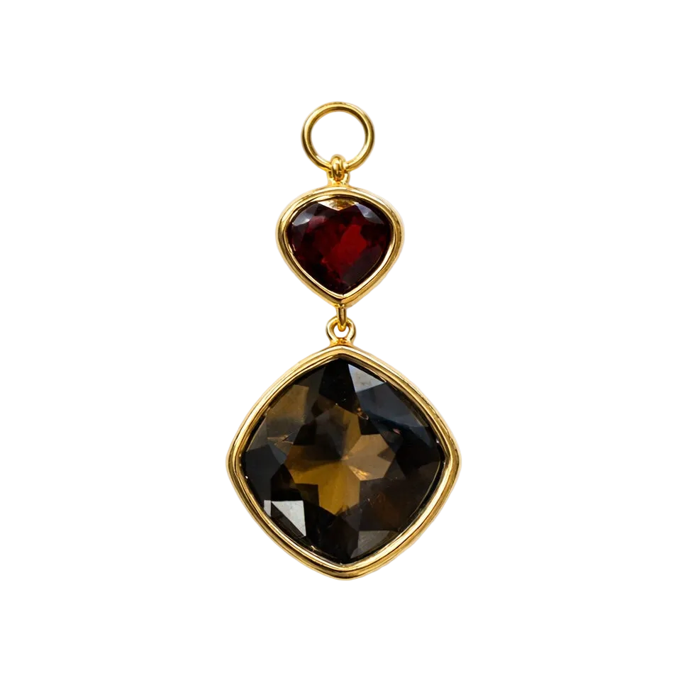 The Smokey Topaz Cushion and Red Garnet Pear Charm