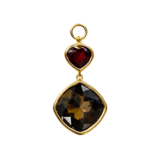 The Smokey Topaz Cushion and Red Garnet Pear Charm